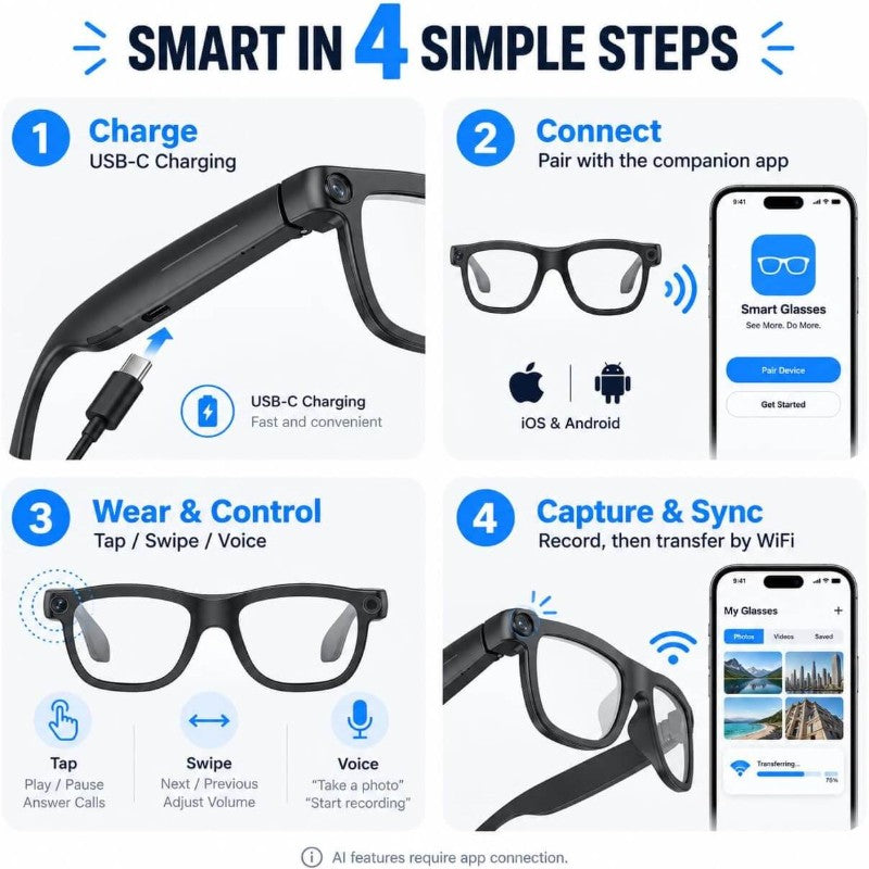 AI Smart Glasses with 8MP Camera
